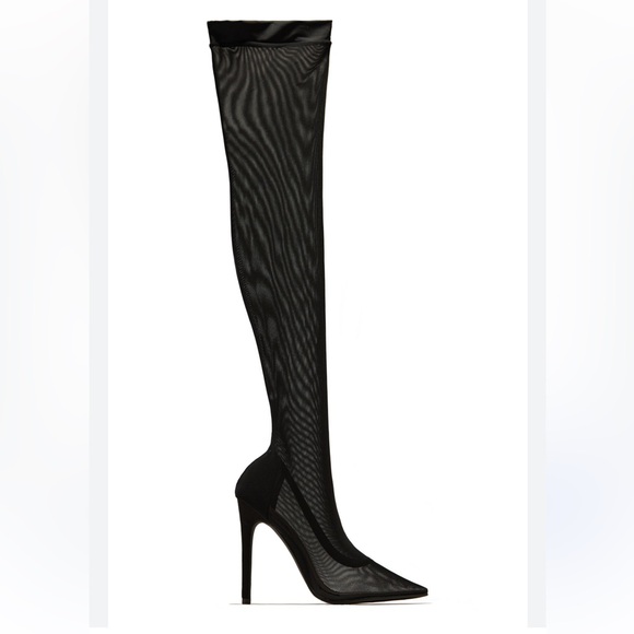 Mata Shoes Shoes - MATA STRETCH MESH OVER THE KNEE 4” HIGH HEEL BOOTS BLACK WITH STAY ON GRIP SZ 7